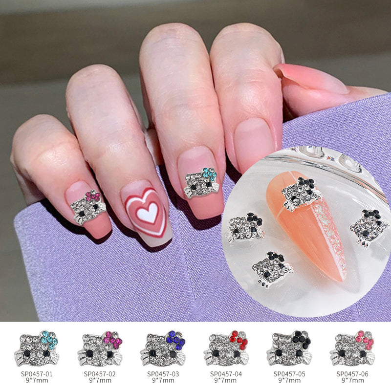 Nail art accessories Japanese cartoon KT cat cross-border new alloy full diamond cute Kitty cat diy nail drill ornaments