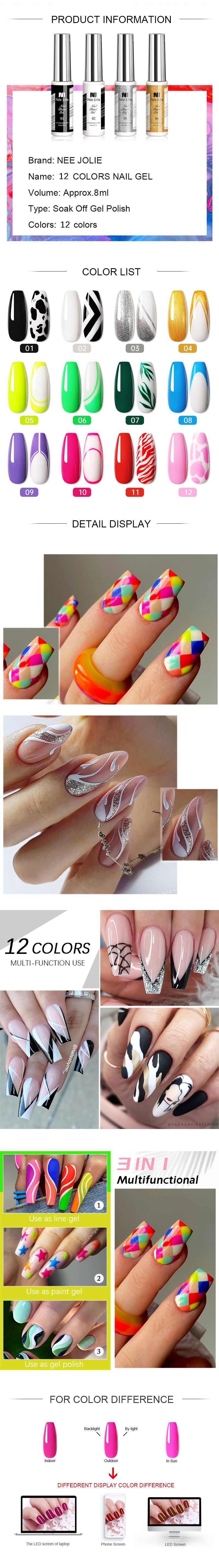 12 Colour Pulling Gel 3D Painted Nail Pulling Gel Nail Art Pulling Gel