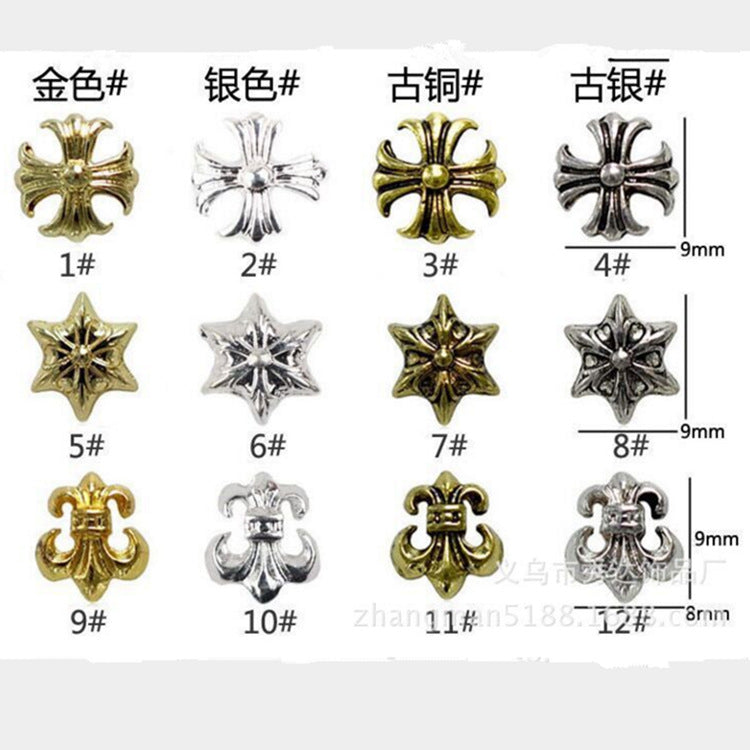 Nail retro accessories punk Luo heart alloy cross military flower hexagonal star nail nail stickers decorations