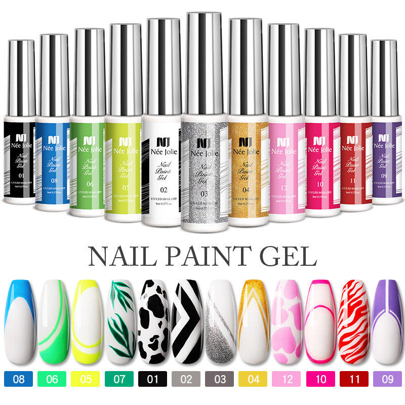 12 Colour Pulling Gel 3D Painted Nail Pulling Gel Nail Art Pulling Gel