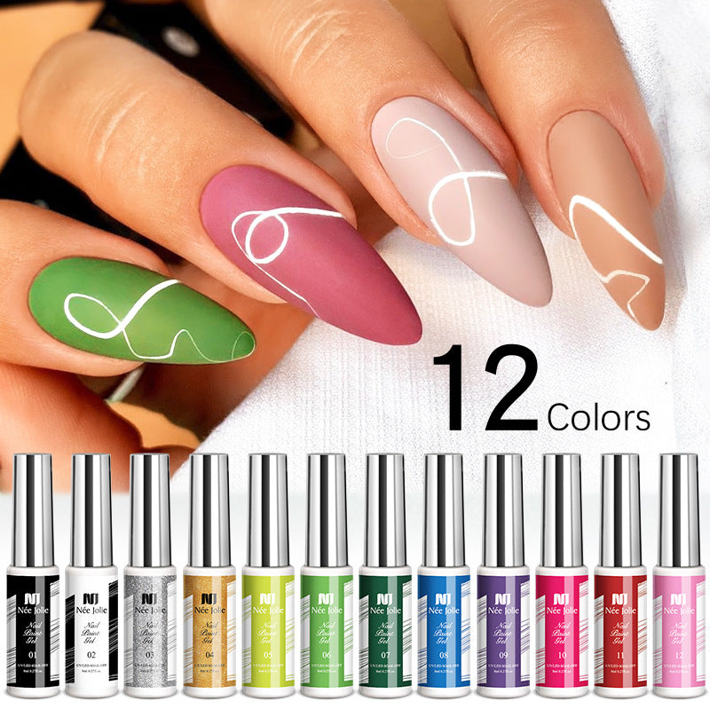 12 Colour Pulling Gel 3D Painted Nail Pulling Gel Nail Art Pulling Gel