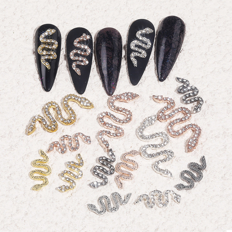 Cross-border new nail alloy snake full of diamonds three-dimensional nail nail nail stickers flash drill metal jewellery drill accessories wholesale