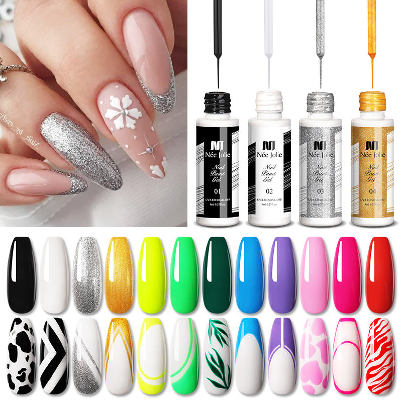 12 Colour Pulling Gel 3D Painted Nail Pulling Gel Nail Art Pulling Gel