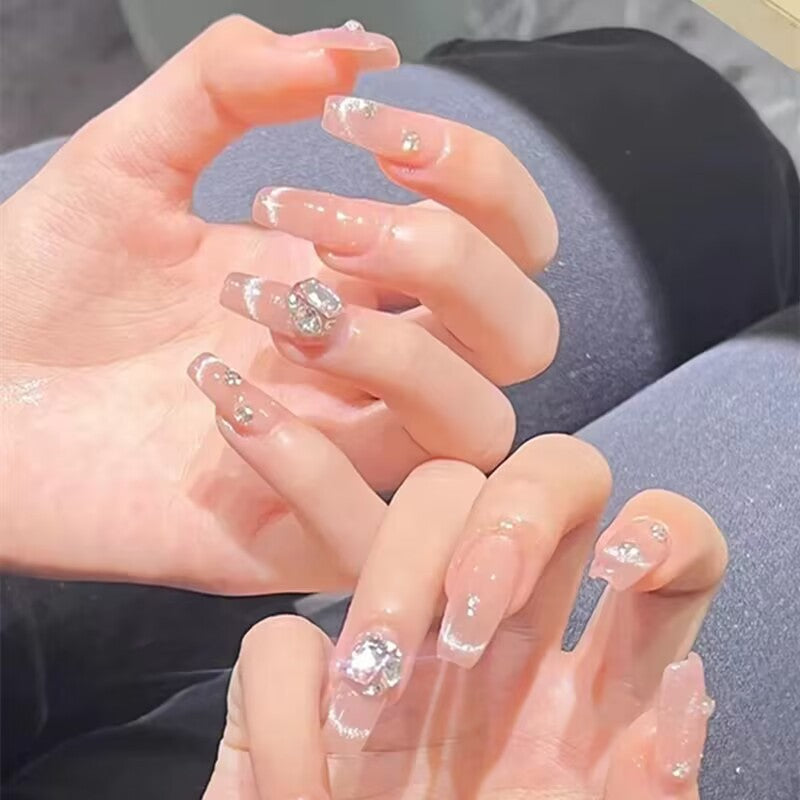 Ice translucent colour handmade cat eye wear nail nail art patches nail stickers removable nail pieces finished false nails