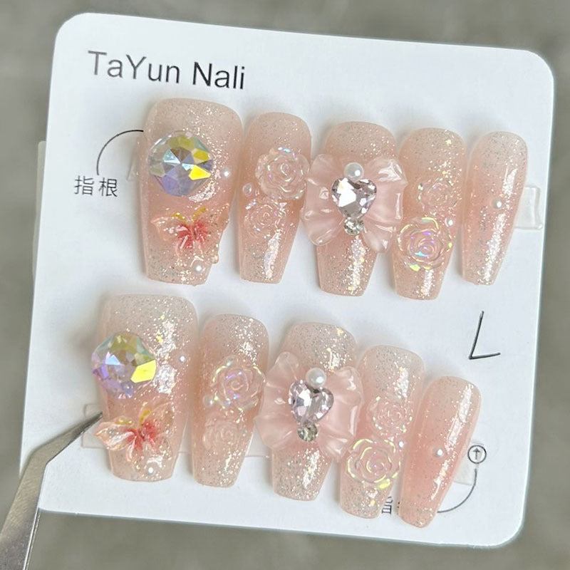 10-piece set of pure handmade wearable nail art decals, nail stickers, finished fake nails