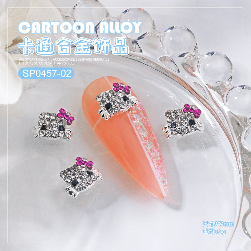 Nail art accessories Japanese cartoon KT cat cross-border new alloy full diamond cute Kitty cat diy nail drill ornaments