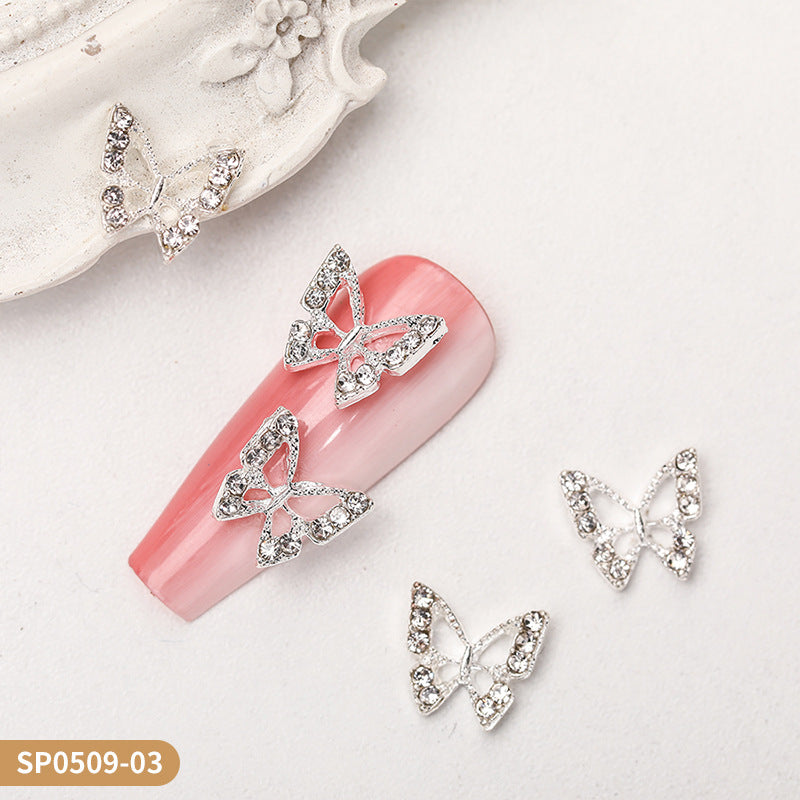 Cross-border new three-dimensional hollow butterfly manicure jewellery pentagram inlaid diamond nail DIY accessories accessories wholesale