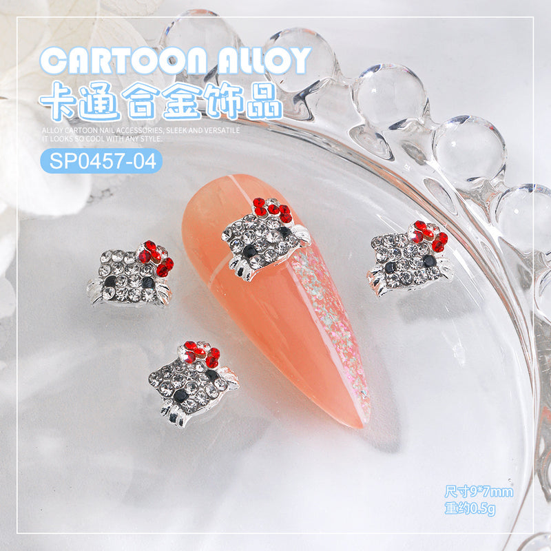 Nail art accessories Japanese cartoon KT cat cross-border new alloy full diamond cute Kitty cat diy nail drill ornaments