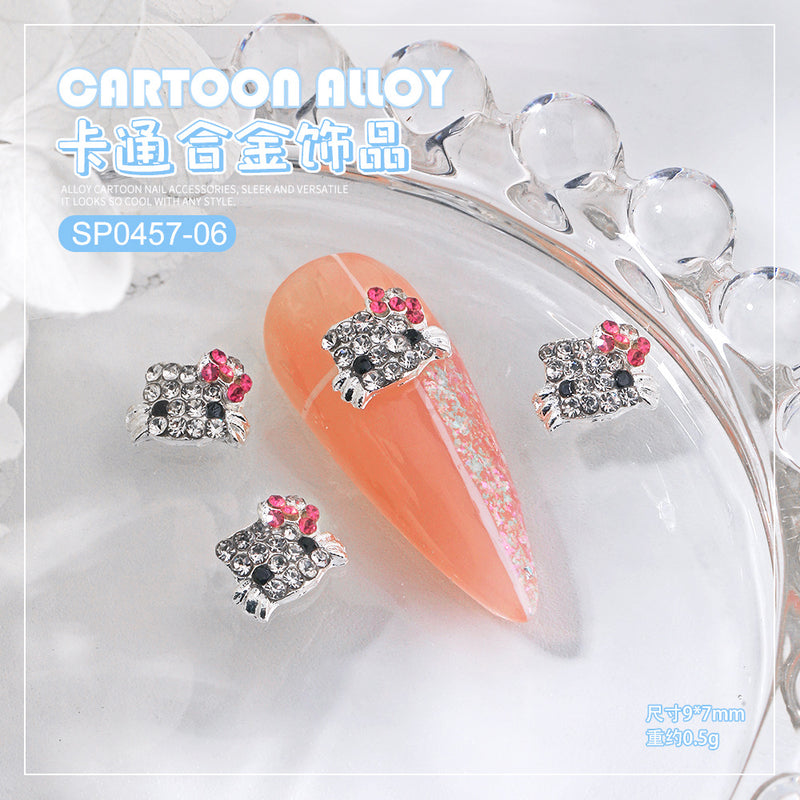 Nail art accessories Japanese cartoon KT cat cross-border new alloy full diamond cute Kitty cat diy nail drill ornaments