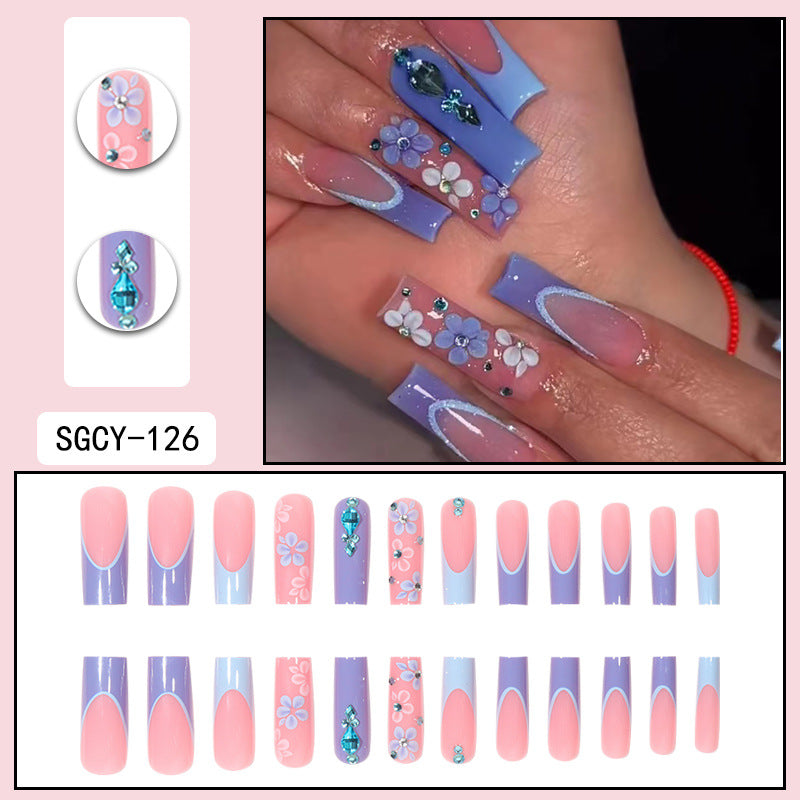 ｛CZJ-1｝Wearable nails long ins fake nails nail patches wearable nail art finished press on nails