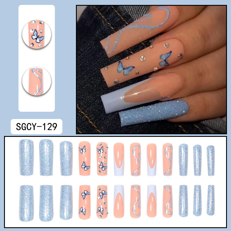 ｛CZJ-1｝Wearable nails long ins fake nails nail patches wearable nail art finished press on nails