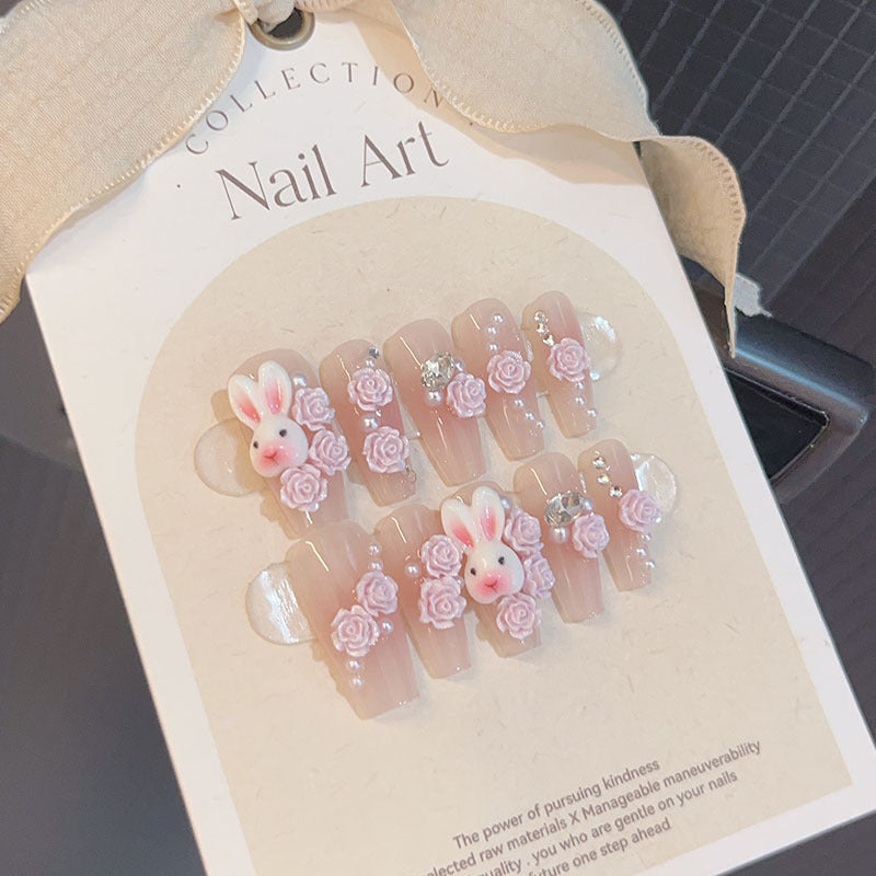 10-piece set of pure handmade wearable nail art decals, nail stickers, finished fake nails