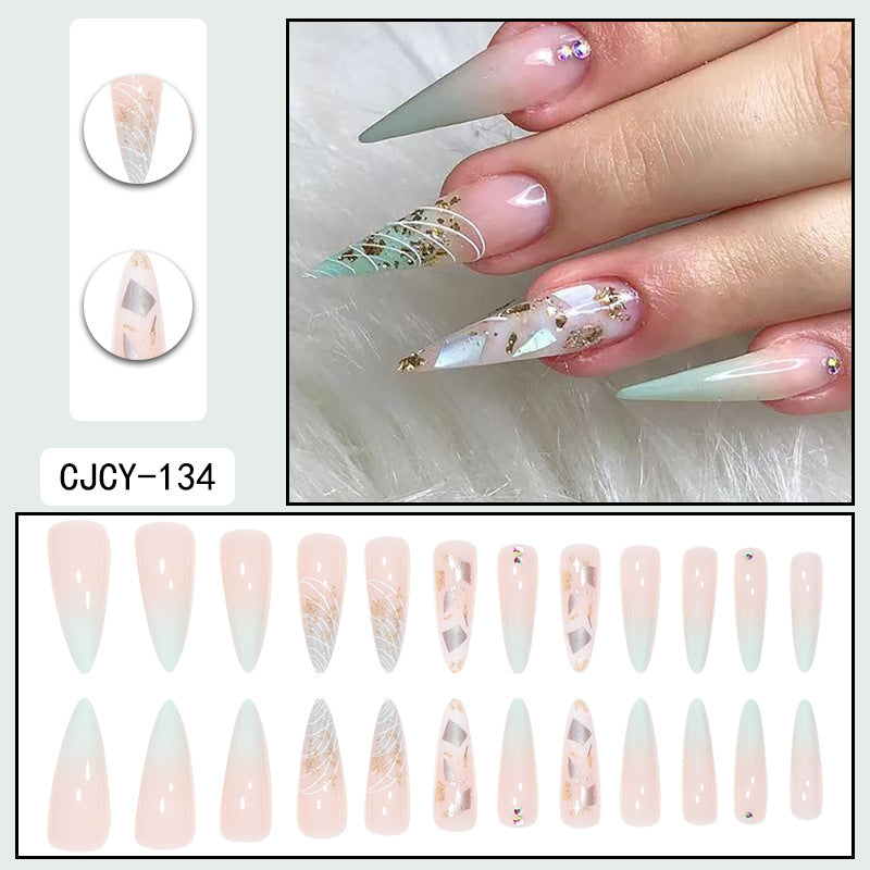 ｛CZJ-1｝Wearable nails long ins fake nails nail patches wearable nail art finished press on nails