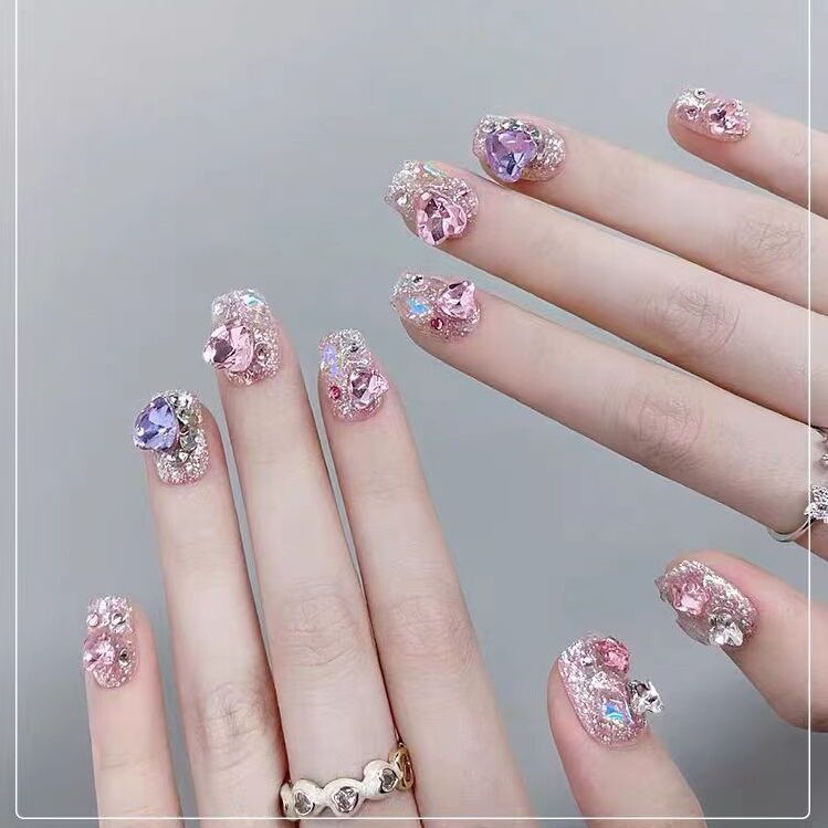 10-piece set of handmade nail decals, featuring cat eyes and pink butterflies, Ins-style