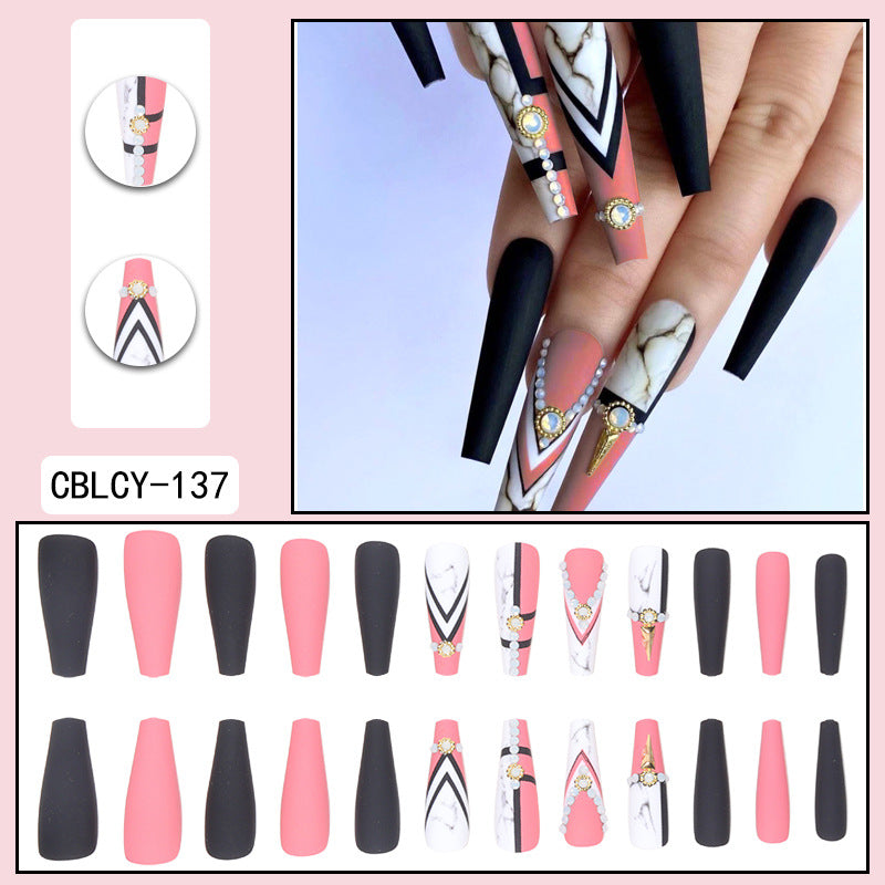 ｛CZJ-1｝Wearable nails long ins fake nails nail patches wearable nail art finished press on nails