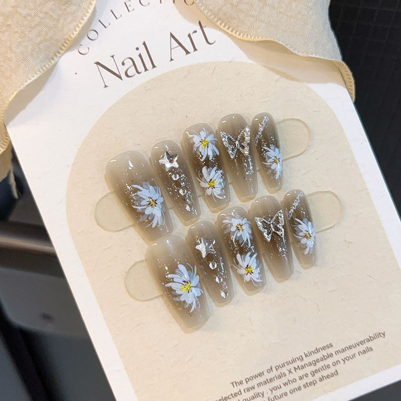 10-piece set of pure handmade wearable nail art decals, nail stickers, finished fake nails