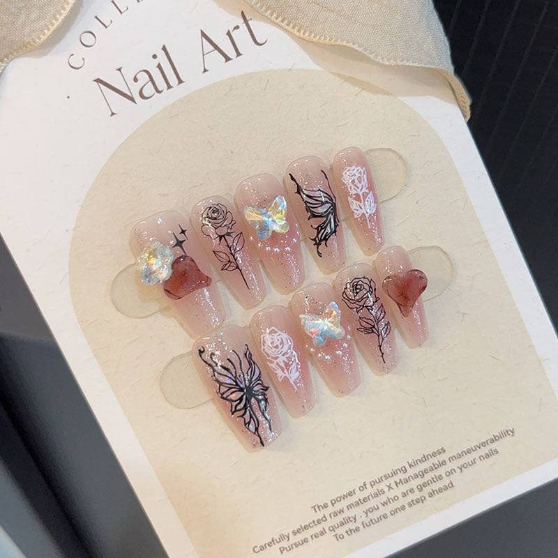 10-piece set of pure handmade wearable nail art decals, nail stickers, finished fake nails