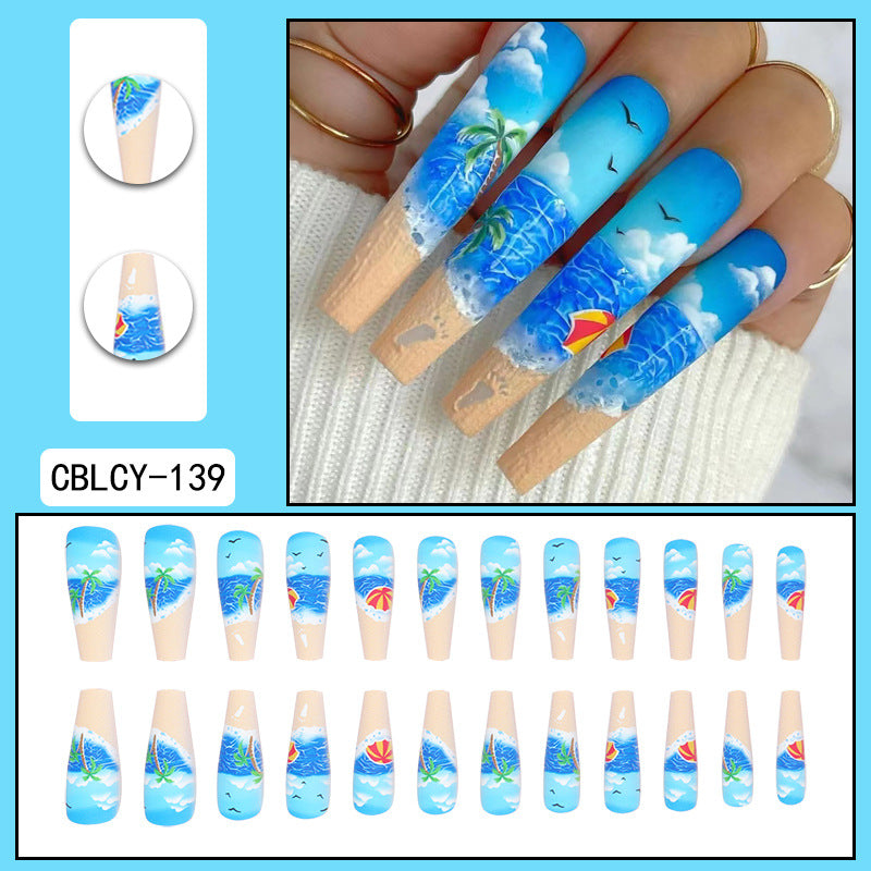 ｛CZJ-1｝Wearable nails long ins fake nails nail patches wearable nail art finished press on nails