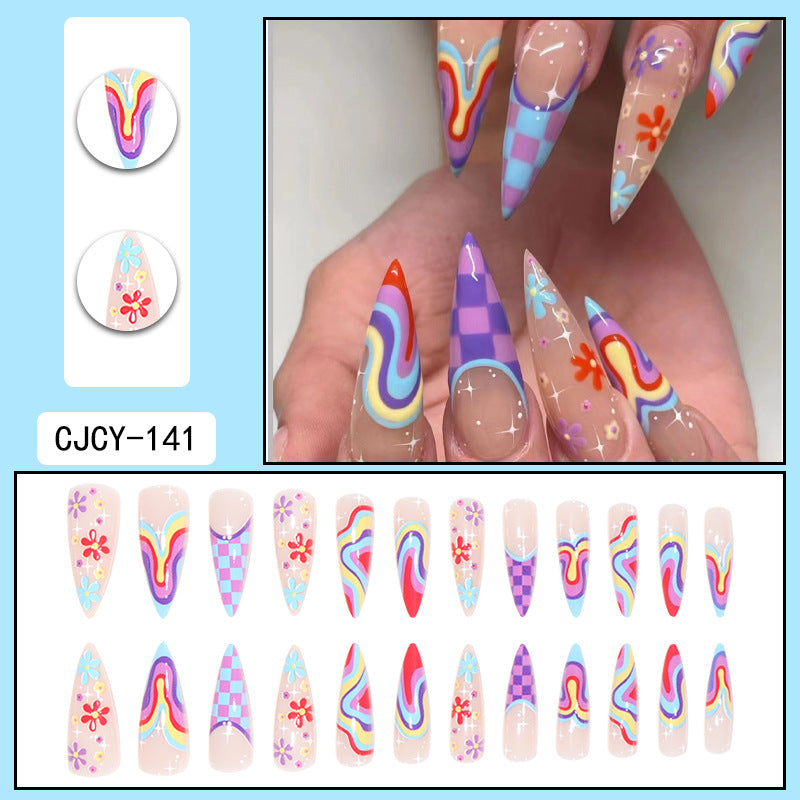 ｛CZJ-1｝Wearable nails long ins fake nails nail patches wearable nail art finished press on nails