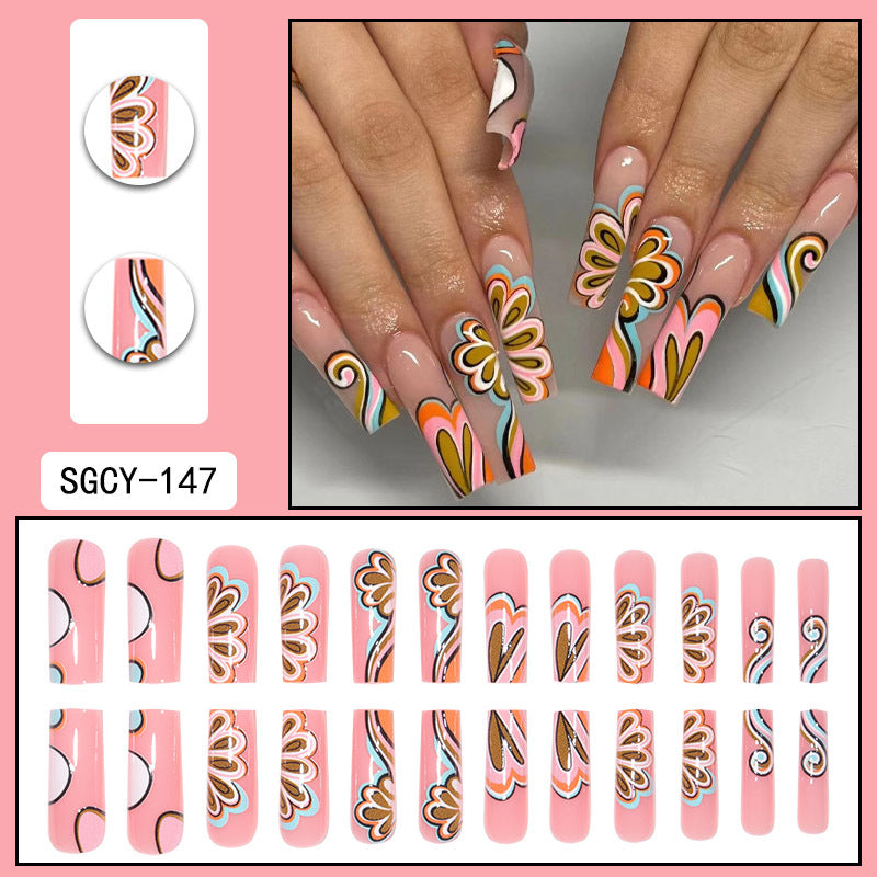 ｛CZJ-2｝Wearable nails long ins fake nails nail patches wearable nail art finished press on nails