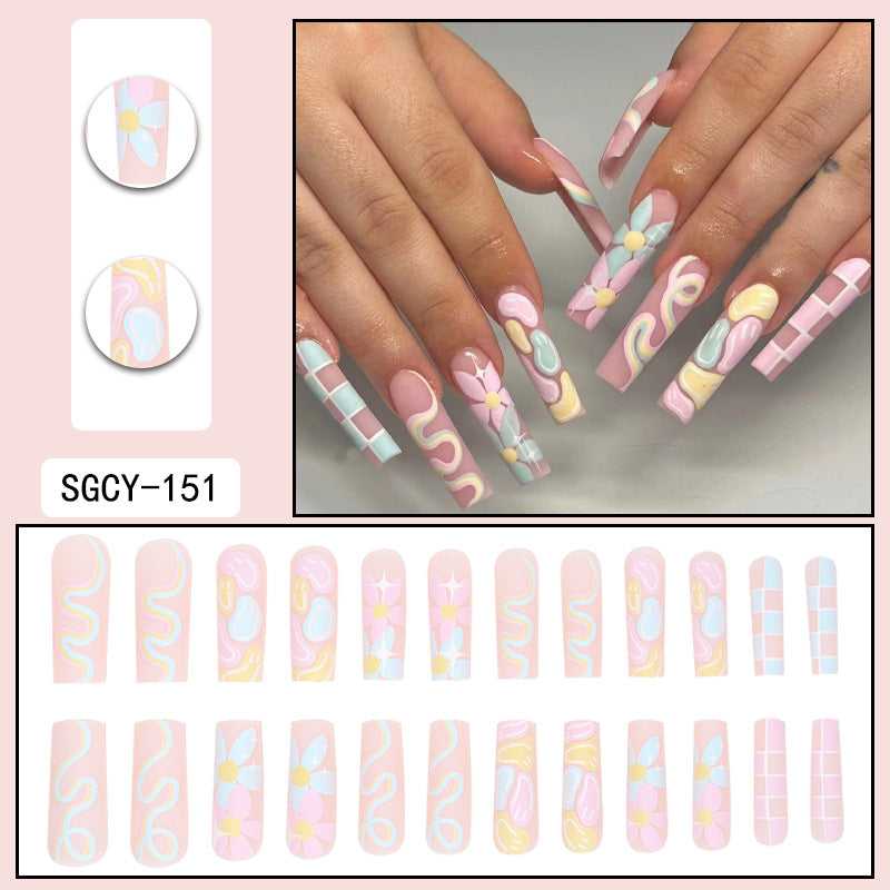 ｛CZJ-2｝Wearable nails long ins fake nails nail patches wearable nail art finished press on nails