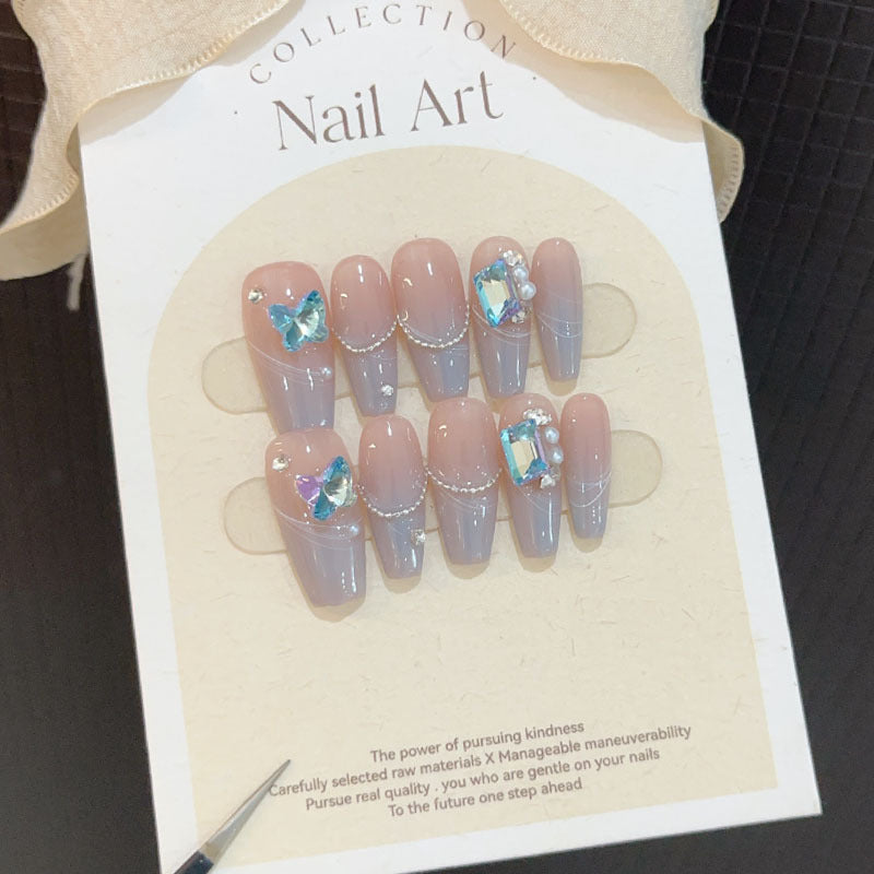 10-piece set of pure handmade wearable nail art decals, nail stickers, finished fake nails