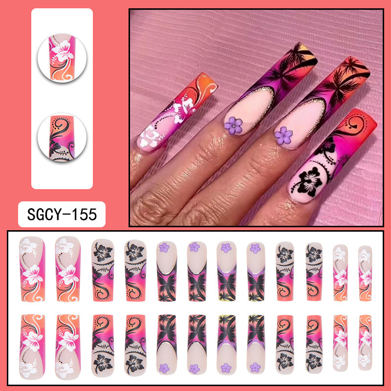 ｛CZJ-2｝Wearable nails long ins fake nails nail patches wearable nail art finished press on nails