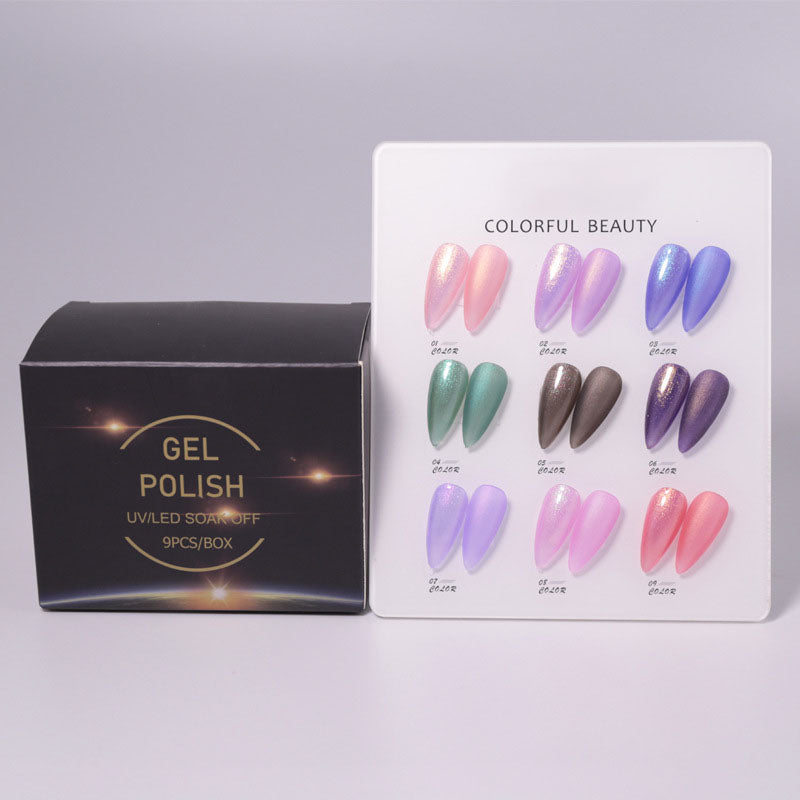 NGPF005 Ice Transparent Color Nail Polish Glue Set, Glitter Cat Eye Phototherapy Glue