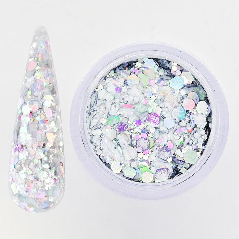 FA125 FA126 FA127 New Acrylic System Powder Dipping 2in1 Mixed Chunky Glitter 10g/box Chameleon Flashing Manicure Clear Acrylic Powder 2in1