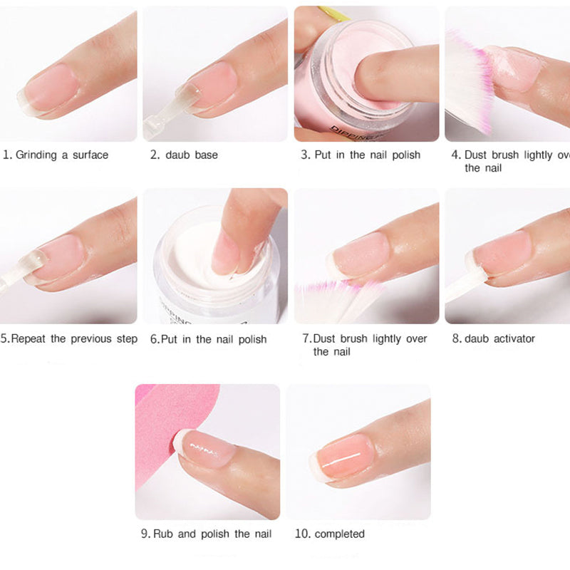 FB101 10g/Bottle 3-Base-Colors Professional Acrylic Dipping Powder Clear/White/Deep Pink Manicure DIY Convenient Nail DIPPOWDER 