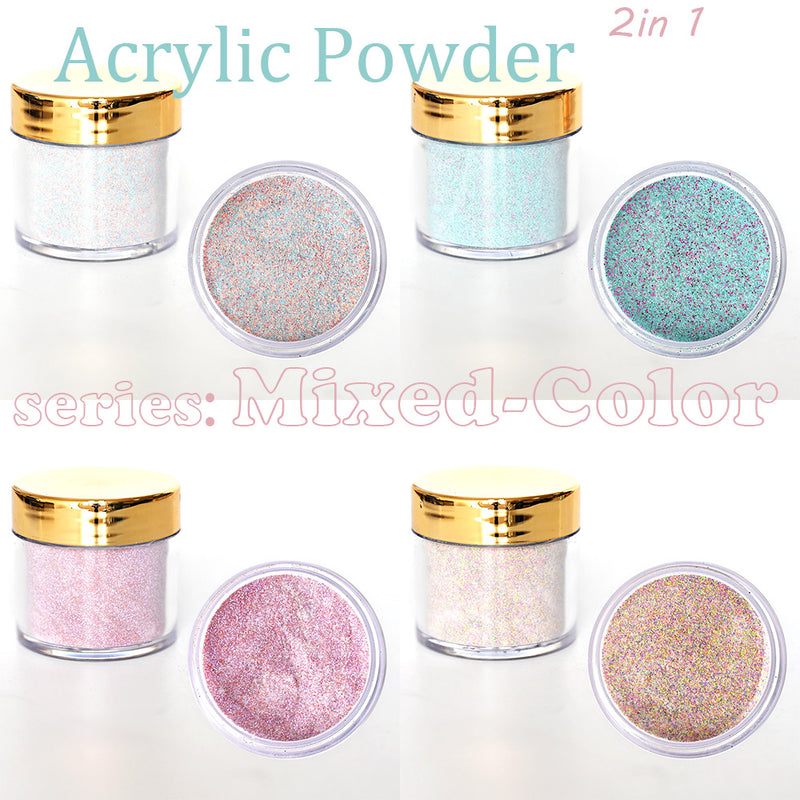 FOZ162 30g (APPROX) 1OZ EMA Acrylic Powder 130Colors 2in1 Mixed- Color Glitter Series2.2 Extension Manicure Sculpture Powder 