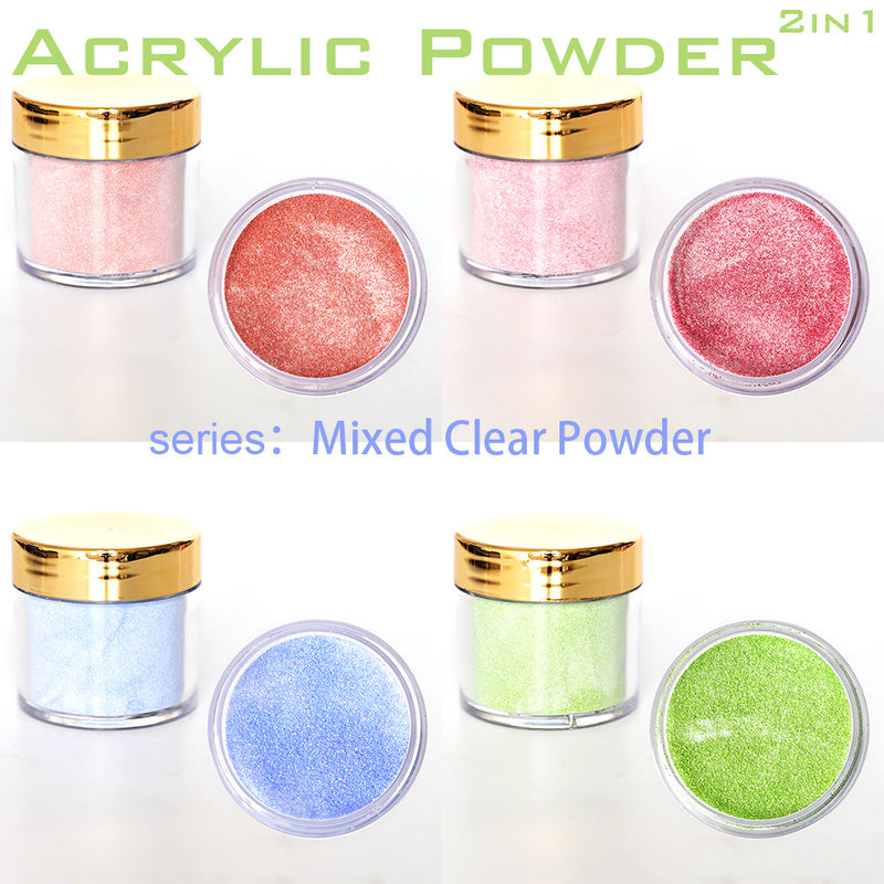 FOZ162 30g (APPROX) 1OZ EMA Acrylic Powder 130Colors 2in1 Mixed- Color Glitter Series2.2 Extension Manicure Sculpture Powder 