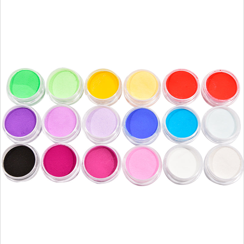 FB100 18Colors(Pink/Purple/White,) Nail Art Acrylic Powder 18pcs/lot Super Fine Carving Pigment For Building Nail Tip Glitter Pigments