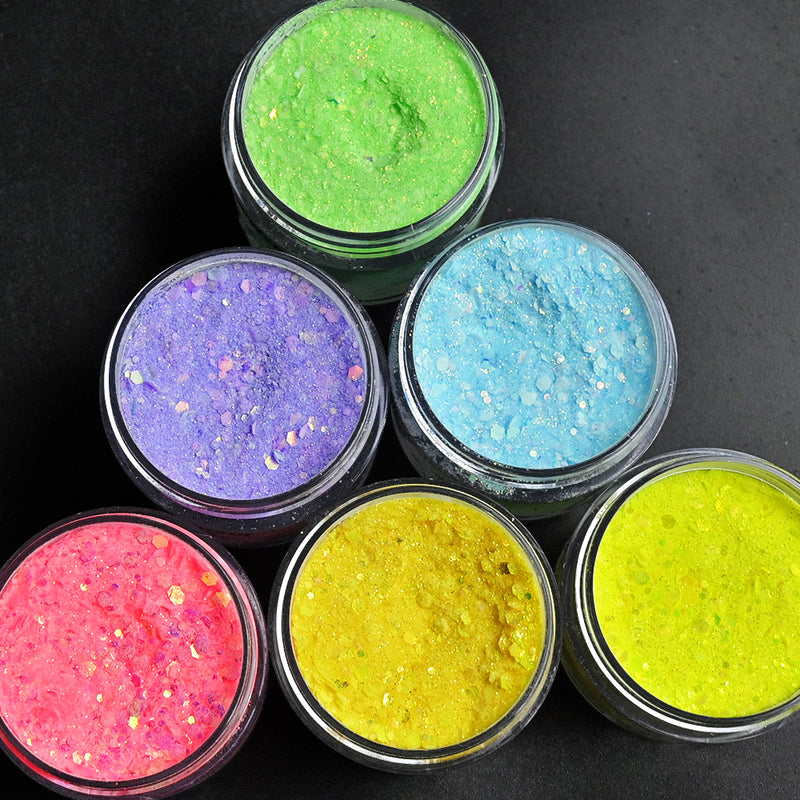 FOZ165  21 Fluorescent Acrylic Powder Glitter 1fl.oz Extension Building Rainbow Holographic Monomer Tips Polychrome Acrylic Nail FOZ165