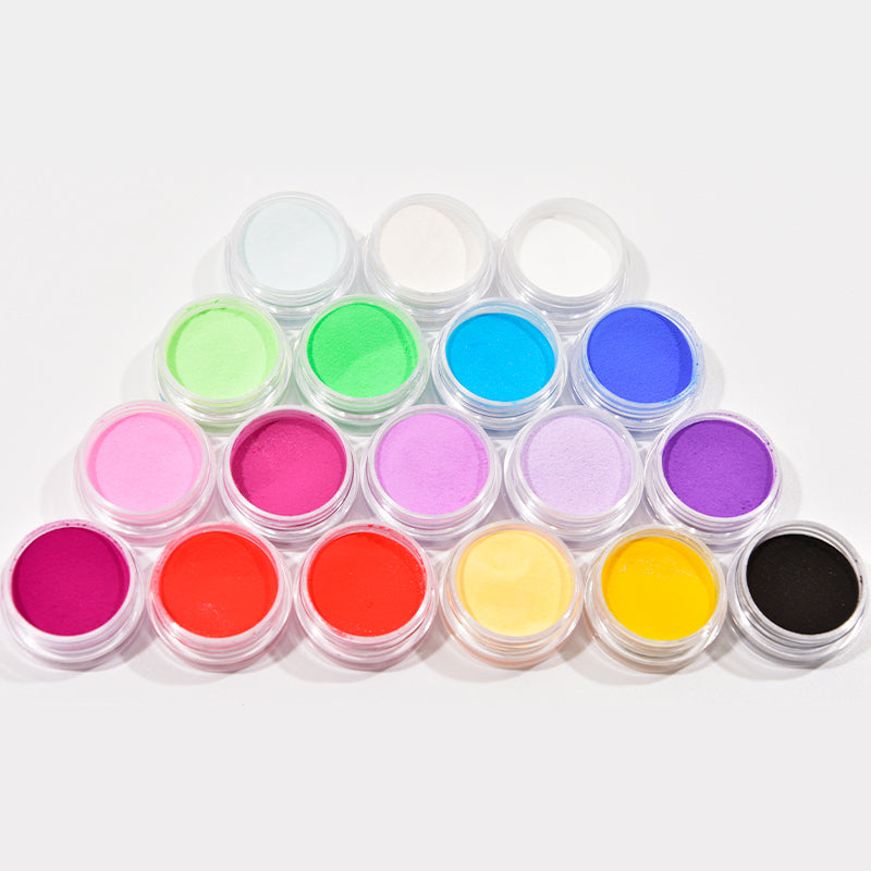 FB100 18Colors(Pink/Purple/White,) Nail Art Acrylic Powder 18pcs/lot Super Fine Carving Pigment For Building Nail Tip Glitter Pigments