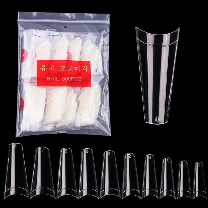 TD43 500pcs/Bag Half French Coffin ABS False Nail Tips Korean 0.7CM-2.8CM 10 Sizes False TipS DIY Essential Extension Nail TipS 