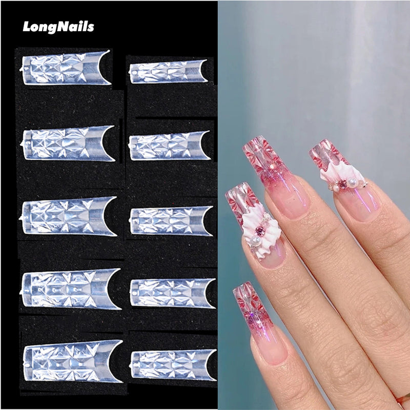 TD06  10*6 Pcs Glaze French False Nail Patches Clear Concave & Convex Lattice Fake Finger Tip Half Tube Extend Acrylic False Tips TS57