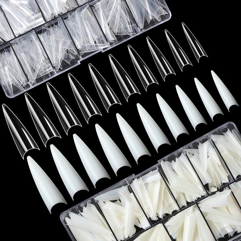 TD56 500pcs/box French False Nails Sharp Pointed Extension Nails Stiletto C Curved Fake Tips ABS Build Acrylic False FingerTips TD056