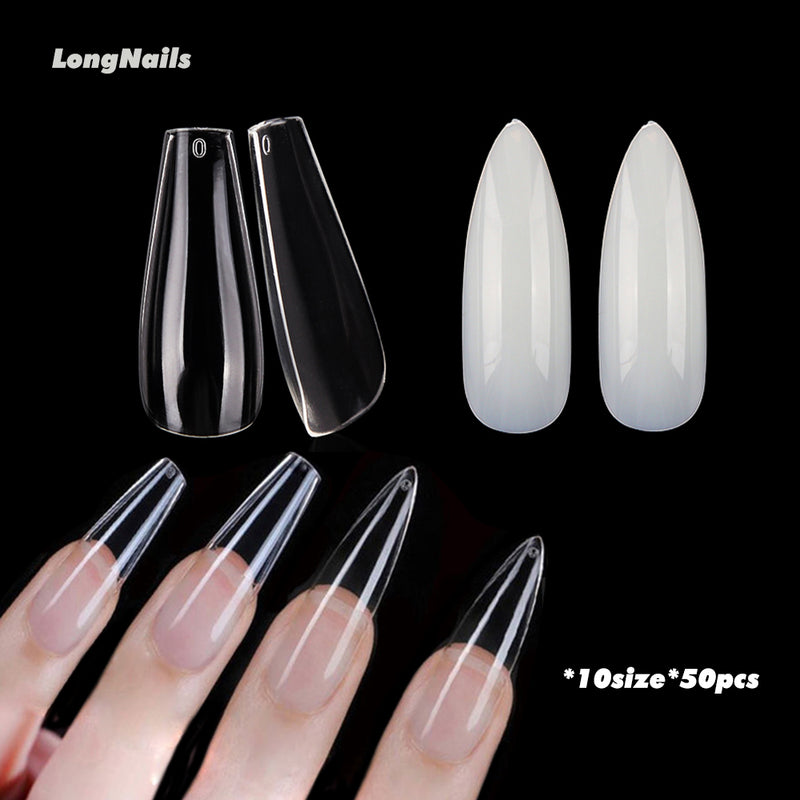 TD04 500pcs Easy LongNails Full Nail Tips Ballerina Waterdrop Cover False Press on Nail Fingertips ABS Extension Art Fake Tips 0-93.0