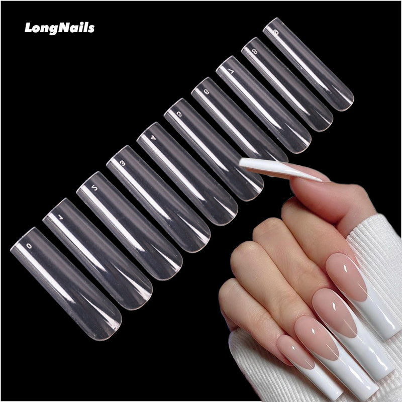 TD10 300pcs XXXL Stright Tube False Tips Full Cover ABS Clear Nature 3XL Long Square Extension Artificial Acrylic False Nail Tips 0-9