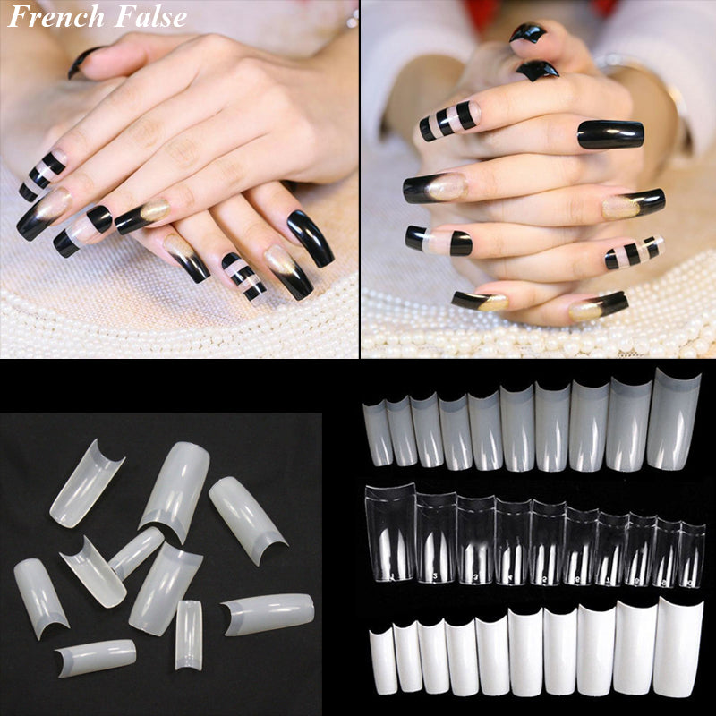 TD29 500 pcs/bag Nails French False tip 0-9 Acrylic UV Gel Manicure Tip Half Cover Transparent Natural False French Design TD29