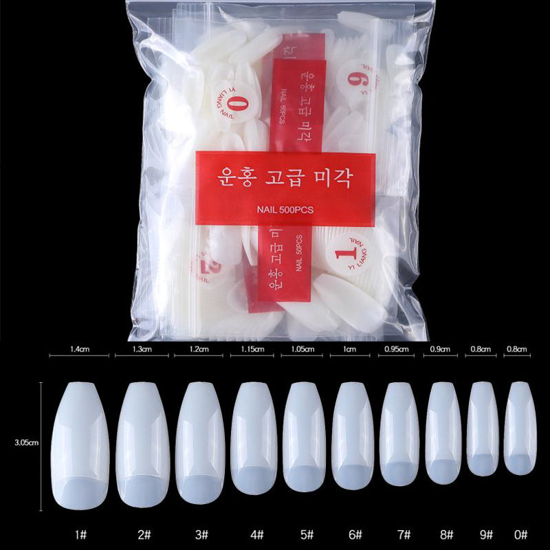 TD28 500pcs/bag Ballerina Nails False Korean Package Clear White Natural Coffin False Extension Nail Tips Flat Shape Half Cover False