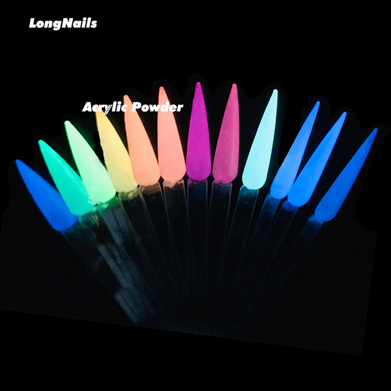 FA121 12colors Acrylictips Build Powder Glow in the Dark 3in1 Dipping Acrylic Powder Flashing Luminous Pigment Nail Glowing Acrylic 10