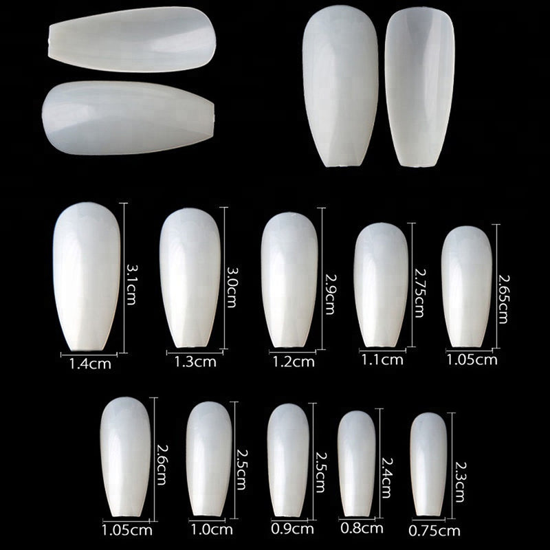 TD011 500pcs Full Ballerina False Tips Clear Press ON Nail Ballet Fingertips Extension Full Natural ABS Fake False Nail Tips 0-9
