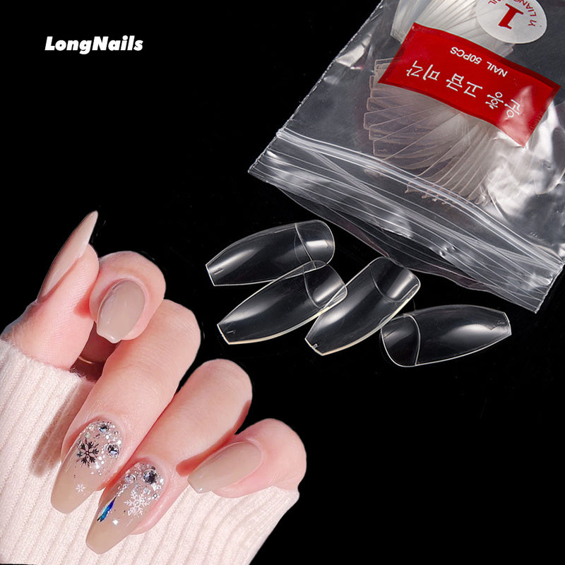 TD90 10*50pcs Ballerina Half Fake Tips Ballet T Clear Nail Extension Fingertips Nature Oval Half False Nails Press on Fake Nails HD89