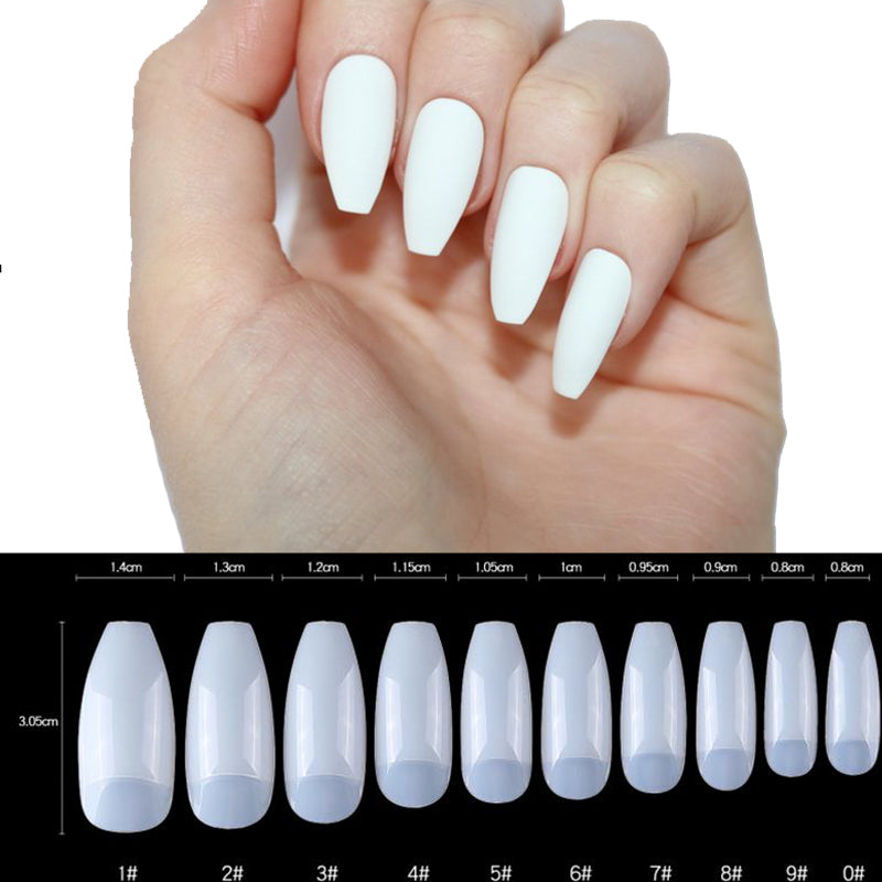 TD28 500pcs/bag Ballerina Nails False Korean Package Clear White Natural Coffin False Extension Nail Tips Flat Shape Half Cover False