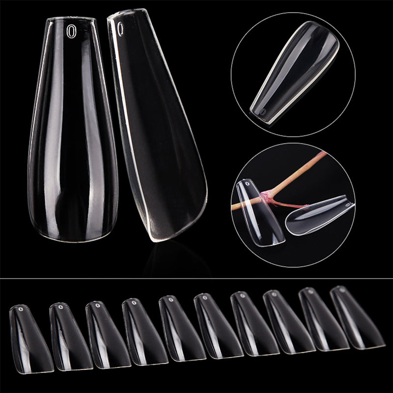 TD04 500pcs Easy LongNails Full Nail Tips Ballerina Waterdrop Cover False Press on Nail Fingertips ABS Extension Art Fake Tips 0-93.0