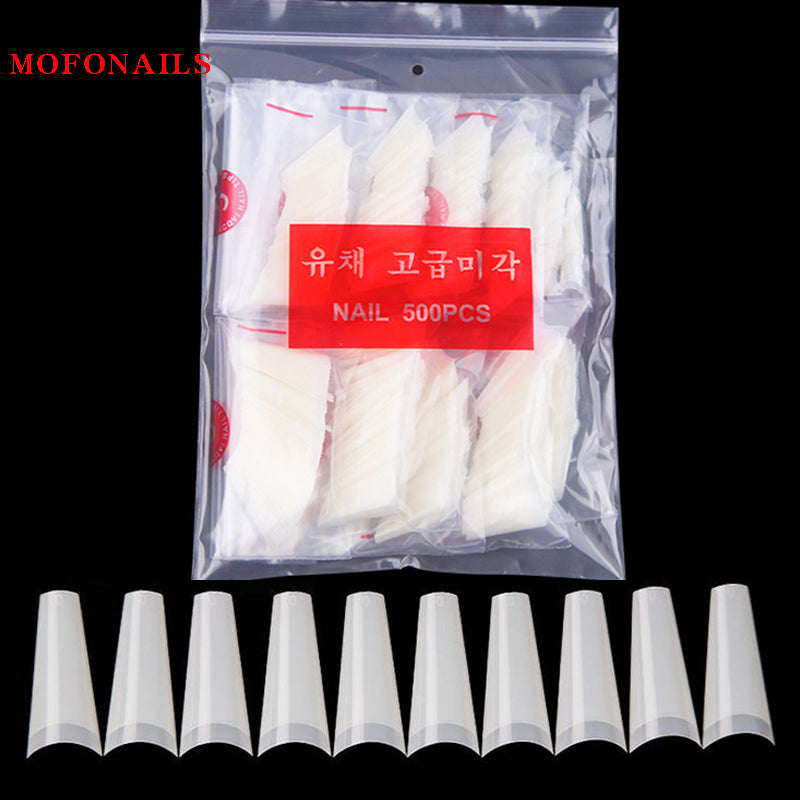 TD43 500pcs/Bag Half French Coffin ABS False Nail Tips Korean 0.7CM-2.8CM 10 Sizes False TipS DIY Essential Extension Nail TipS 