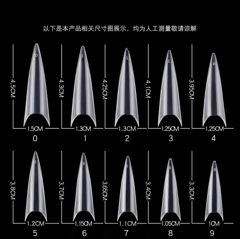 TD55 France Extra Long Nail Tips 500pcs With Korean Packing False Tip Clear Natural Nail Fake False Tips For Salon Build Nail Tips,t