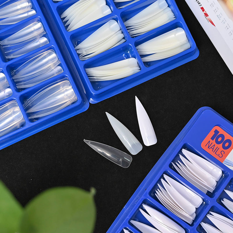 TD03 100pcs Nature Finger Extension Tips Stiletto Clear ABS False Nailtips White,Clear,Natural Half Cover Manicure Press Tips 2654cd